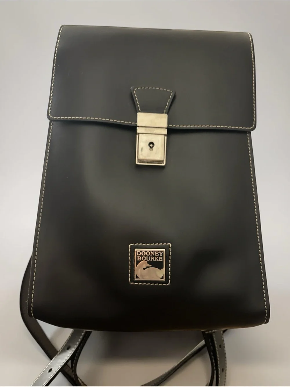 Dooney & Bourke Black Leather Backpack with Bamboo Top Handle-COA